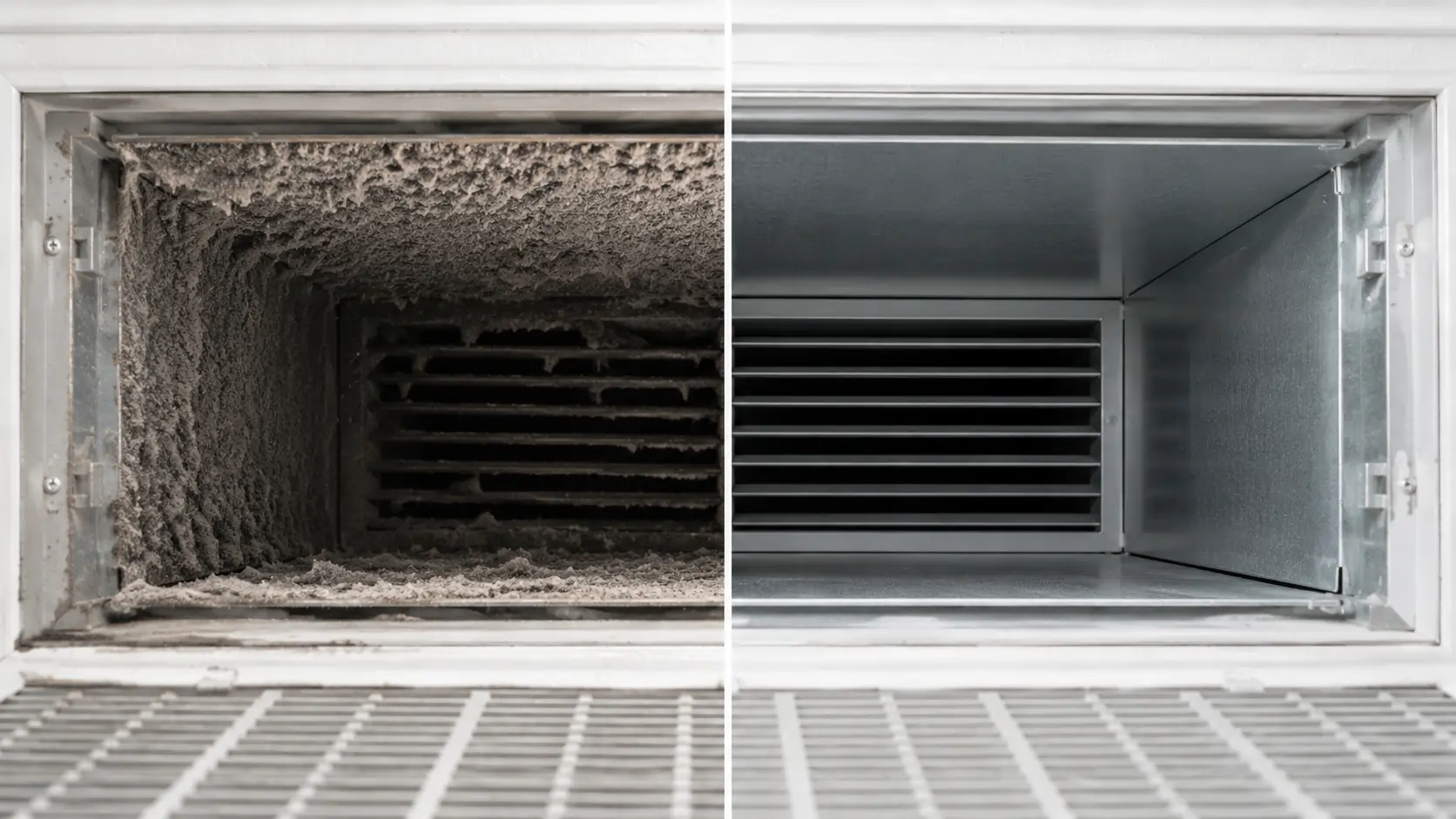 HVAC air vent before and after professional cleaning