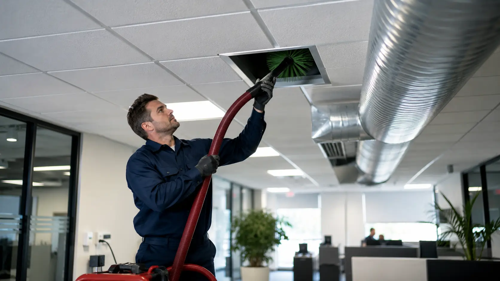 Commercial HVAC duct cleaning in office